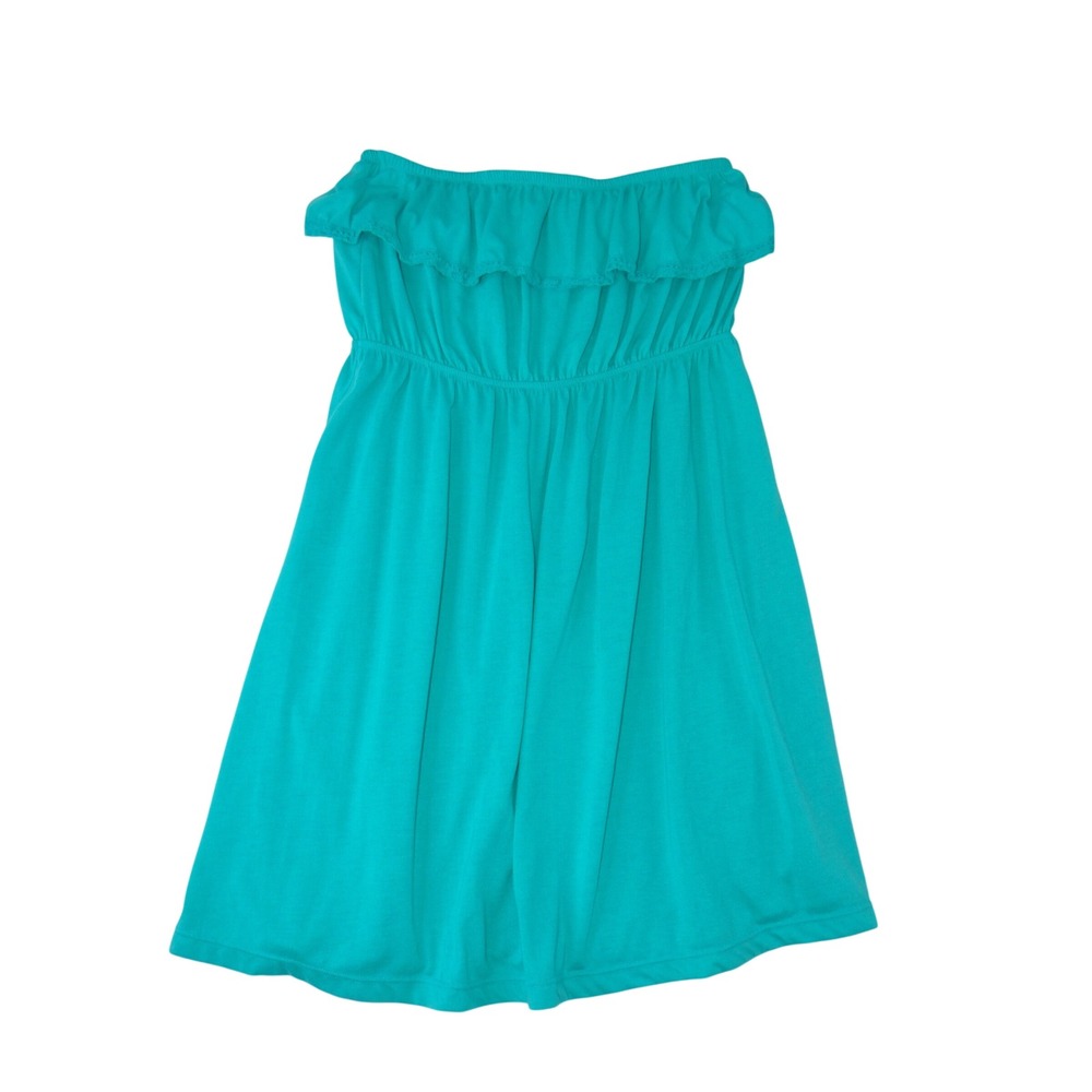 Faded Glory Womens Teal Strapless Ruffle Dress Elastic Waist Short XL 16-18